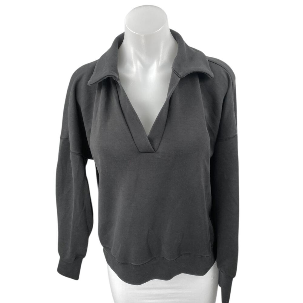 BYLT Women's Black Long Sleeve Collared V-Neck Sweatshirt Sweater Top Size M